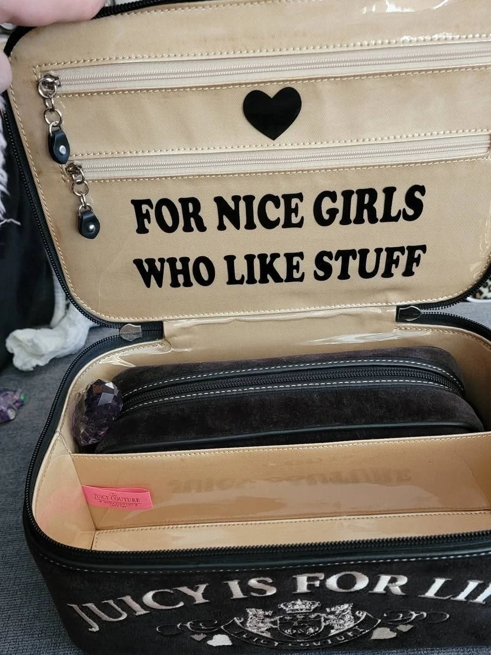 Vintage Y2K Juicy Couture Dark Brown Velvet Cosmetic Train Case Set